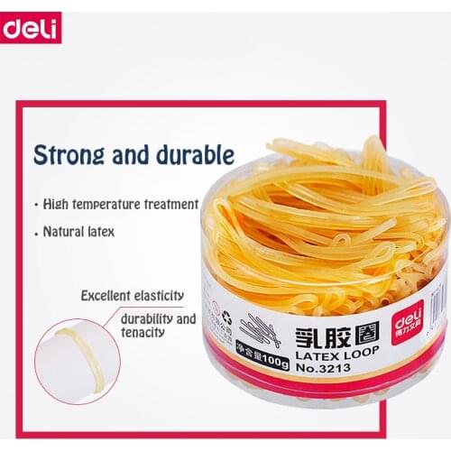 Deli 3213 rubber band latex loop rubber ring band ring Latex Ring for Office Finance Whole sale 30g 50g 100g per Box