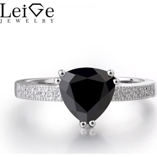 LeiGe Jewelry Black Spinel Gemstone Fine Jewelry 925 Sterling Silver Trillion Cut Wedding Vintage Rings For Woman
