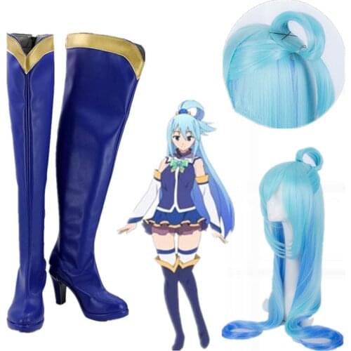 KonoSuba Kono Subarashii Sekai ni Shukufuku wo Aqua Anime Customize Cosplay Shoes Boots Aqua cosplay wig blue hair cosplay props