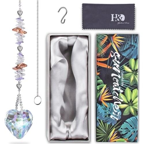 H&D Crystal Suncatcher Heart Shaped Prism Rainbow Octogon Chakra Hanging Window Decor For Wedding Brithday Gifts(AB Color)