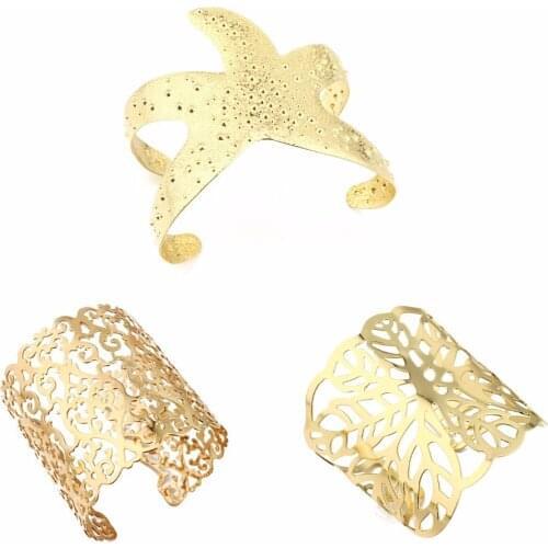 Fashion Retro Cool Pierced Engraved Leaf Starfish Open Wide Bracelet Womens Bracelet Hot Sale