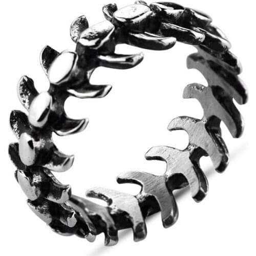 Trendy Vintage Silver Color Titanium Steel Rings for Men FISHBONE / MOTORCYCLE CHAIN / DEVILS EYE Ring Fine Jewelry