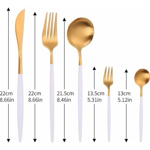 5Pcs Matte White Gold Stainless Steel Cutlery Set Thin Tableware Dinnerware Dinner Flatware Set Kitchen Forks Knives Spoons Set