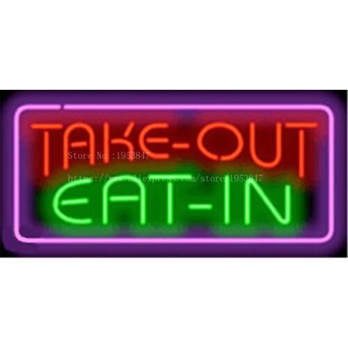 Take Out- Eat In Neon sign Real Glass Tube Bulbs Light Bar Beer Club Decoration Custom Signs Signboard drink Shop 17"x14"
