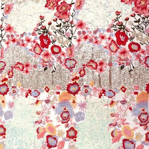 2021 New Heavy Embroidered Flower Lace Fabric Mesh Net With Sequins DIY Wedding Dress Performing Cloth Sewing Material V2750