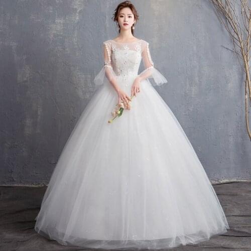 Flare Sleeves New Bride Middle-sleeved Wedding Dress Ball Gown Princess Lace Up Wedding dresses
