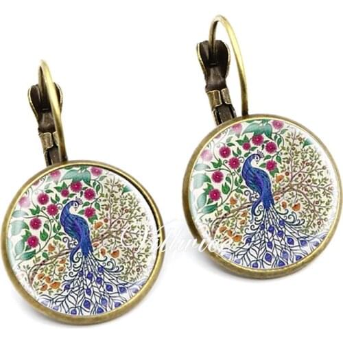 New Beautiful Peacock Glass Cabochon Earrings For Women Fashion silver color Bronze Jewelry Christmas Gifts 2020