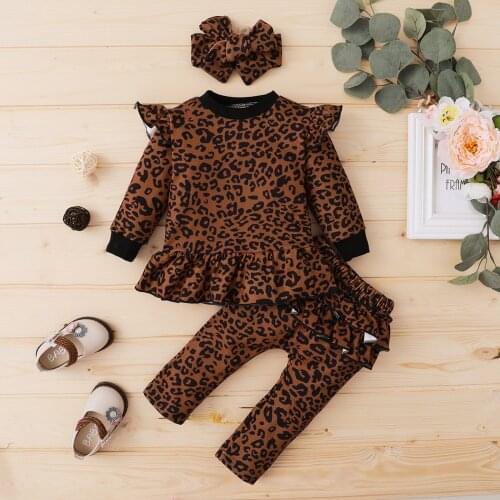 3-18Months Autumn And Winter robe bebe fille Toddler Baby Girls Leopard Print Tops+Ruffles Pants+Headbands Outfits Sets warm M5