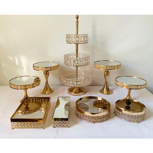 Rectangular Mirror-Top Cake Stand Risers Dessert Tray Set (Gold) 3 tiers cupcake stand