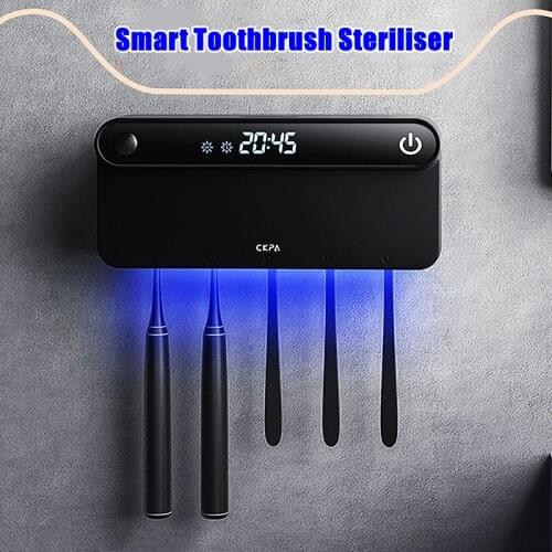 UV Toothbrush Sterilizer Rechargeable Fast Drying Wall-mounted Tooth Brush Holder LED Displayed Timming Bathroom Accessories