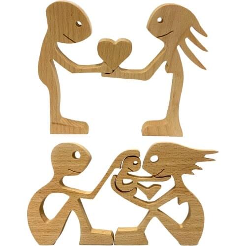 Puppy Wood Carving Decoration Figurines Small Decor for Lover Ornament Gift