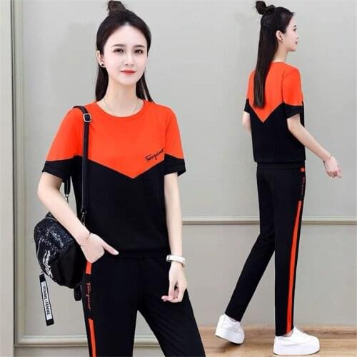 Fashion Tracksuit Women Plus Size 3XL Casual Short Sleeve top + Sweatpants Suit Two Piece Set Street Sportswear