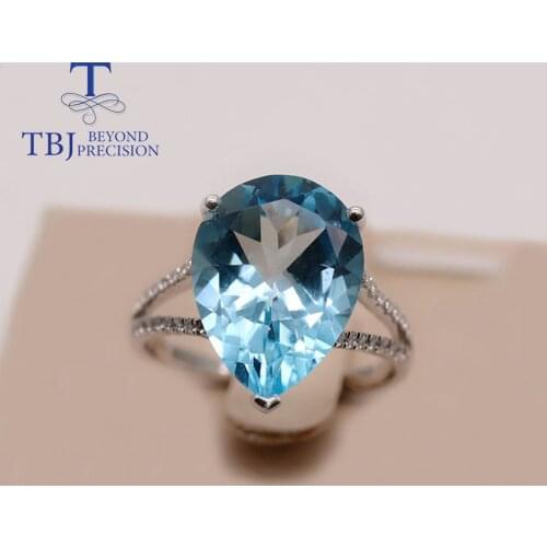 TBJ 10CT Natural Sky Blue Topaz pear 12*16mm gemstone rings 925 sterling silver women daily wear fine jewelry