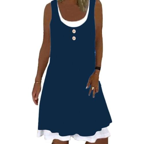 Ladies Dress 2021 Mid Waist Sundress Sleeveless U-neck Women Fake Two-piece Strap Dress for Summer