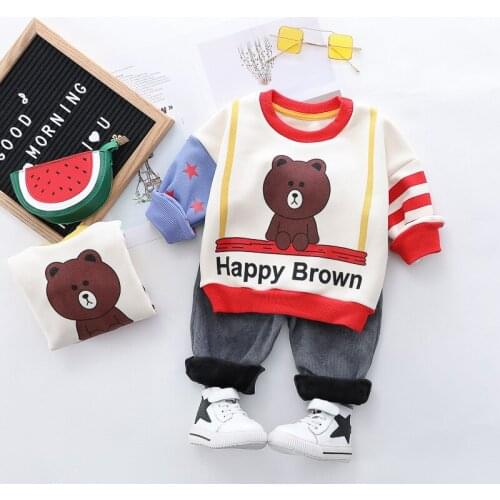 0-4 years winter boy girl clothing set 2019 casual thicker warm cartoon cute kid suit children baby clothing hoodies+pant 2pcs