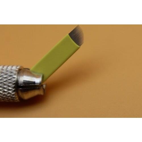 100PCS Yellow 21pins Tattoo Needles 0.2mm Permanent Makeup Eyebrow Blade For 3D Embroidery Microblading Manual Tattoo
