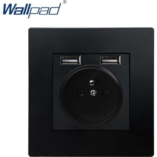 2 USB EU French Socket Black Wallpad Luxury Wall Power Electrical Outlet Sockets PC Panel 5V 3.1A
