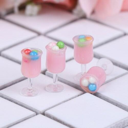 4Pcs 1:12 Dollhouse Miniature Strawberry Juice Milkshake Cups Doll Kitchen Accessories
