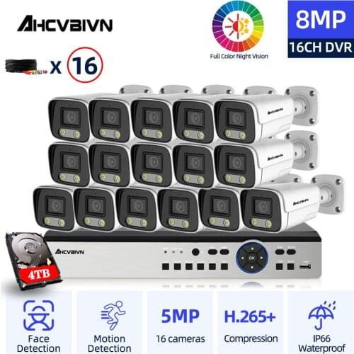 4K 16CH CCTV Camera Security System DVR Kit 5MP Outdoor Waterproof Color Night Vision Video Surveillance AHD Camera System Kit