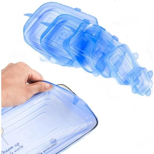 6pcs 150g Reusable Silicone Food Fresh Wrap Stretch Food Cover Universal Lid Kitchen Accessories Square Silicone Cover Magic Lid