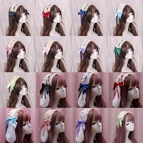 Japanese Lolita Maid Hair Accessories Sweet Ruffles Lace Satin Bowknot Headband Gothic Cosplay Party Bunny Ears Headwear