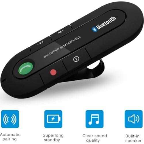 LAMJADBluetooth Handsfree Car Kit Wireless Bluetooth Speaker Phone MP3 Music Player Sun Visor Clip Speakerphone with Car Charger