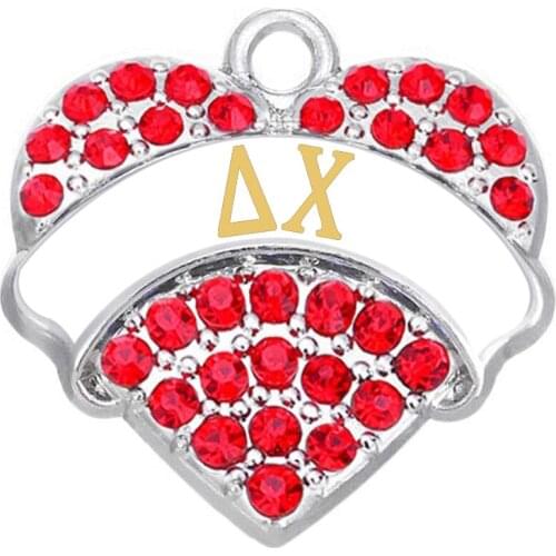 Double Nose New Trendy Alloy Delta Chi Greek Letter Crystal Heart Charm Pendants For Necklaces Bracelets Sorority Gifts Jewelry