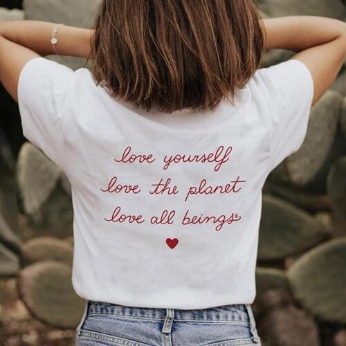 Love Yourself Love The Planet Love All Beings Vegan Graphic T Shirts Save The Bees White Tops Thanksgiving Graphic Tees Dropship