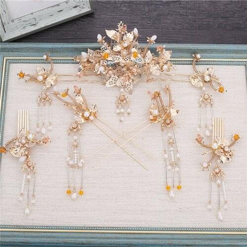 Red ancient costume Chinese bridal headwear fringes dragon Phoenix hair wedding hair accessories