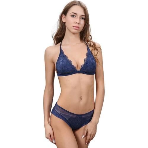 Lace Bralette Set Front Closure Backelss Bra Y-line Straps Removeable Padded Deep Plunge Wire Free Underwear Women