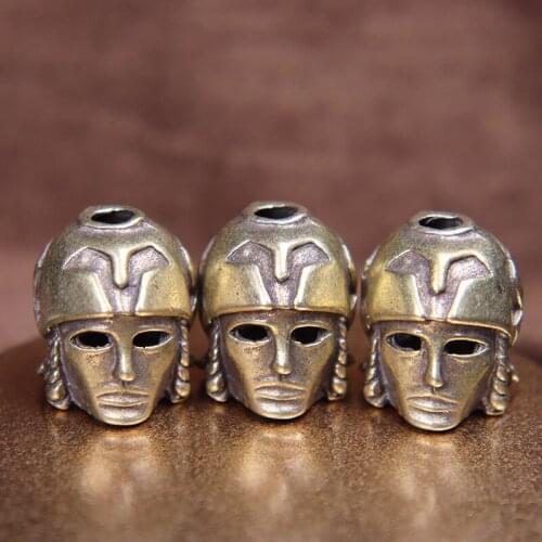 Brass Japanese Warrior Helmet Knife Beads Retro Flashlight Lanyard Pendant DIY Paracord Bead Accessories EDC Outdoor Tool Charms