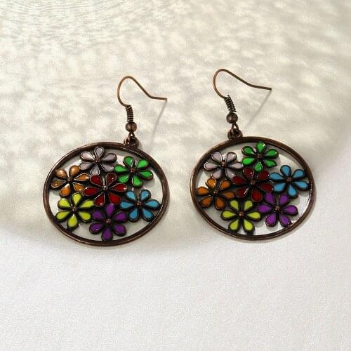Lost Lady Stylish Boho Colorful Flower Statement Earrings Geometric Round Pendant Dangle Earrings Wholesale Jewelry Girls Gifts