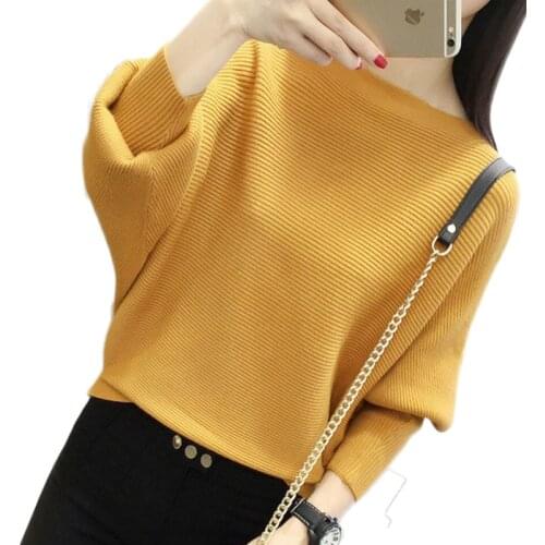 2018 Fashion Women Knit Black Pullover Sweaters Autumn Ladies Loose Striped Knitwear Yellow Elegant Cotton Female Casual Pull
