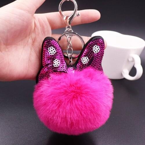 2021 New Hot-selling Sequined Bow Fur Ball Keychain Pendant, Bowknot Bag, Car Plush Pendant Wholesale