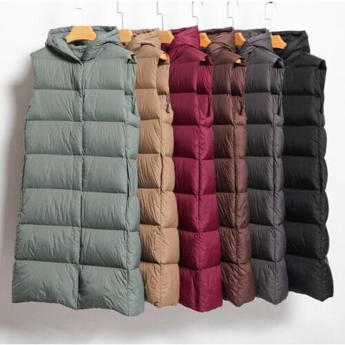 New Autumn Winter Long Warm Duck Down Vest 2021 Women Thick Hoodied Oversize Waistcoat Plus Size 3XL Casual Slim Fit Soft Coat