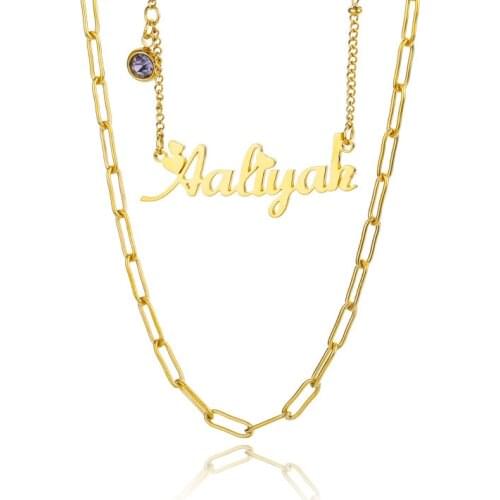 New Custom Name Necklace For Women Men Multi-layer Chain Stainless Steel Personalized Nameplate Necklace With Birthstone Jewlry