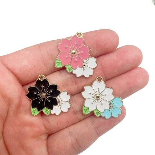 Wholesale 25*26mm 10Pcs/Set Enamel Flower Necklace Alloy Pendant For DIY Necklace Bracelet Jewelry Making Charm Accessories