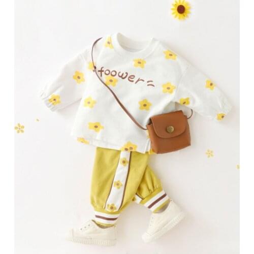 1-4 years old boys girls spring and autumn sweater two-piece letter printed sports jacket + pants Korean quality childr clothing