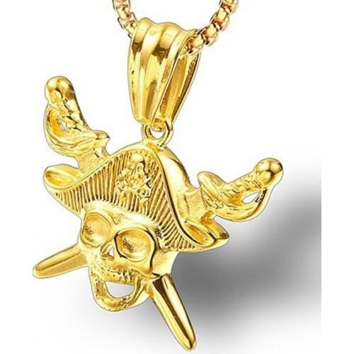 RIR Pirates of The Caribbean Necklace Hot Sale Skull Pendant Jack Necklaces men Fashion Stainless Steel Jewelry Christmas Gift