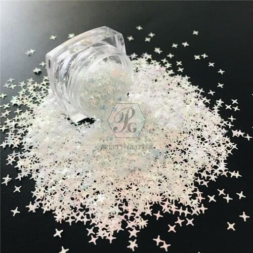 PrettyG 1 Box 2.5MM Four Angle Star Shape Colorful Pearl Iridescent Glitter Sequins For Nail Art Decoration Accessories-C21R