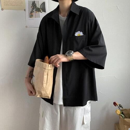 Рубашка shirt men Marguerite Three-quarter Sleeves Shirt Pocket Summer Men Casual Top Workwear shirts for men рубашка мужская