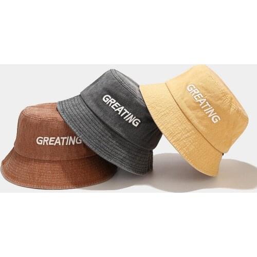 New Fisherman Hat Retro Womens Bucket Hat Summer Beach Headdress Sun Protection Hat Sunscreen GREATING Letter Panama Bob Cap