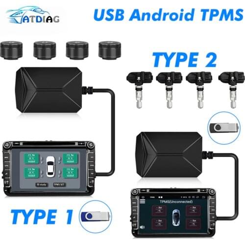 TPMS USB Android Car Tire Pressure Monitoring System Display 4 Internal Sensors Android Navigation Tyre Pressure Alarm 0-116Psi