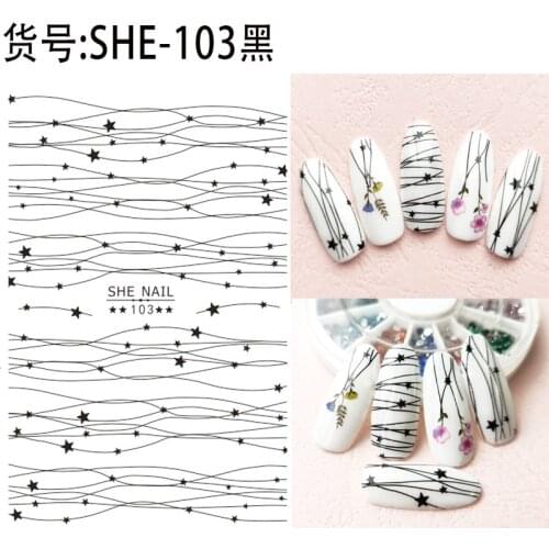 SUPER THIN SELF ADHESIVE 3D NAIL ART NAIL SLIDER STICKER GOLDEN BLACK WHITE DAISY PETALS STAR LINE LACE FLOWER SHE101-104