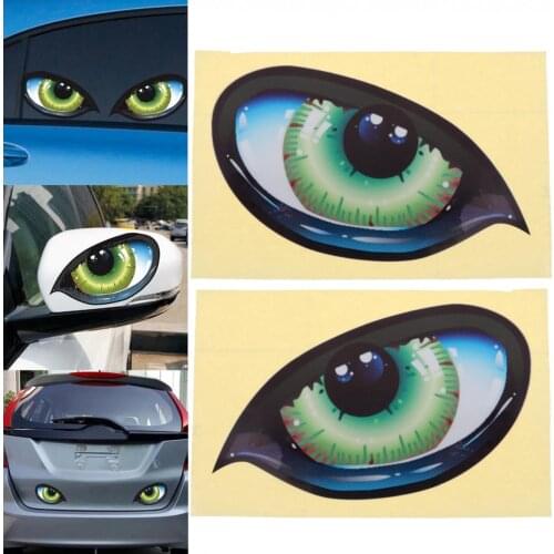 2pcs 12 x 7.5CM 3D Reflective Material Eye Pattern waterproof Creative Funny Stereoscopic Car Sticker Accessories fit for cars