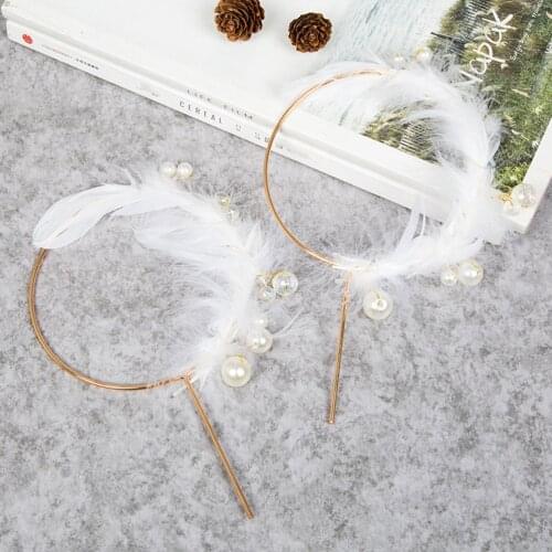 Feather Wing Cake Decoration Circle Pearl Cupcake Topper Pick for Wedding Birthday Party
