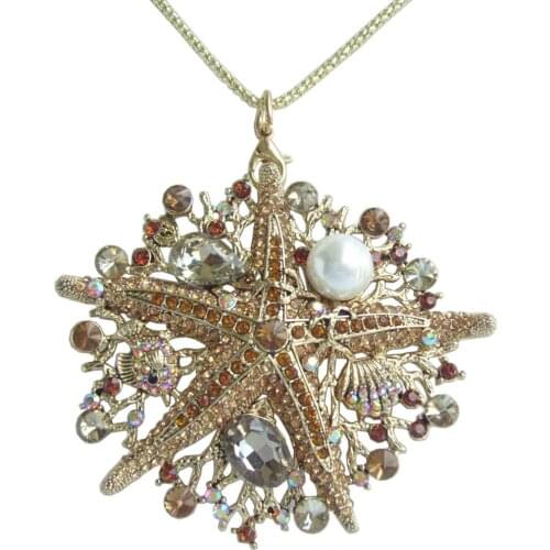 Unique Starfish Necklace Pendant Rhinestone Crystal NL06412