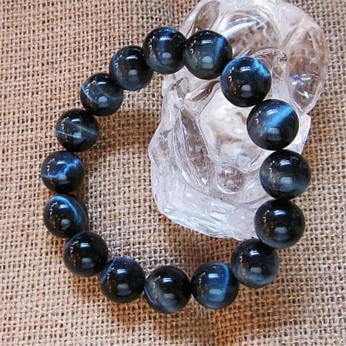 12mm Blue Bracelets Natural Blue Tigers Eyes Gem Crystal Bangle Bracelet Round Beads Stone Women Charm Energy Jewelry