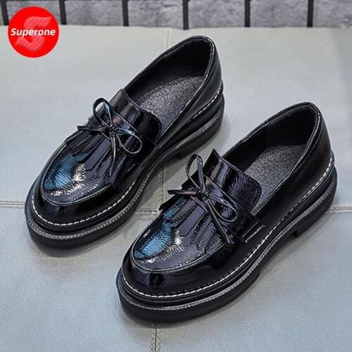 Superone New Women Pumps Real Leather Thick Bottom Bow-Tie Women Shoes Fashion Sweet Party Shoes Women Size 34-39