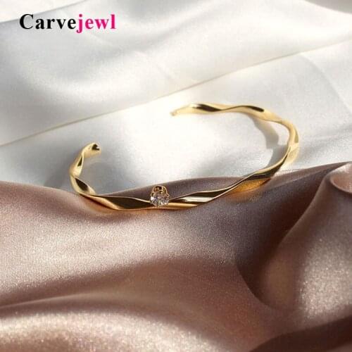 Carvejewl Simple twisted Women bracelets & Bangles Gold colors plating Thin Open Cuff Metal Bangle Cubic Zirconia fashionJewelry